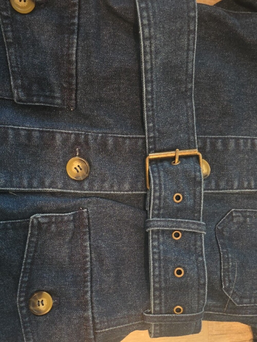 Dark Blue Denim Jean Jacket With Belt At Waist - Picture 4 of 12